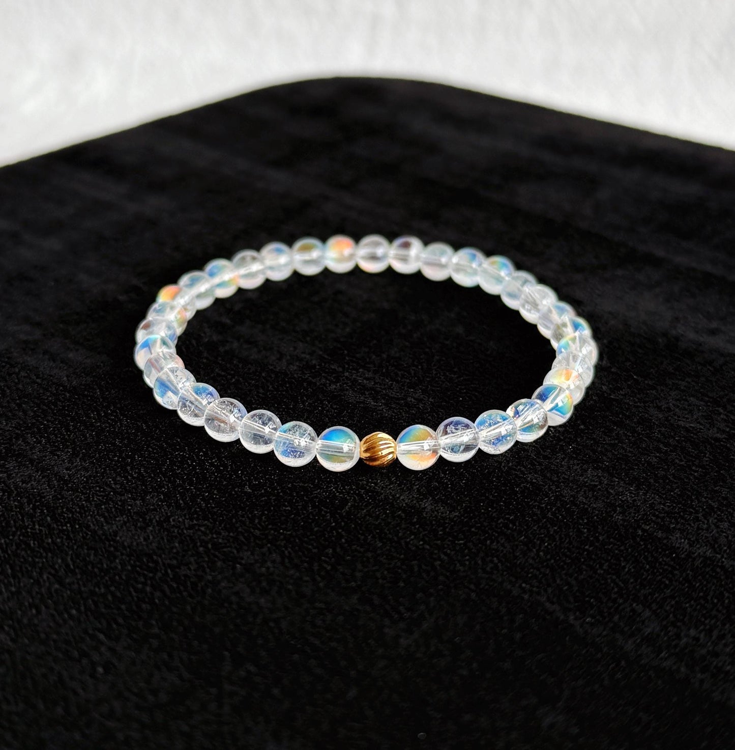 Madagascar Rainbow Moonstone Bracelet – 18K Gold Accent, Handmade