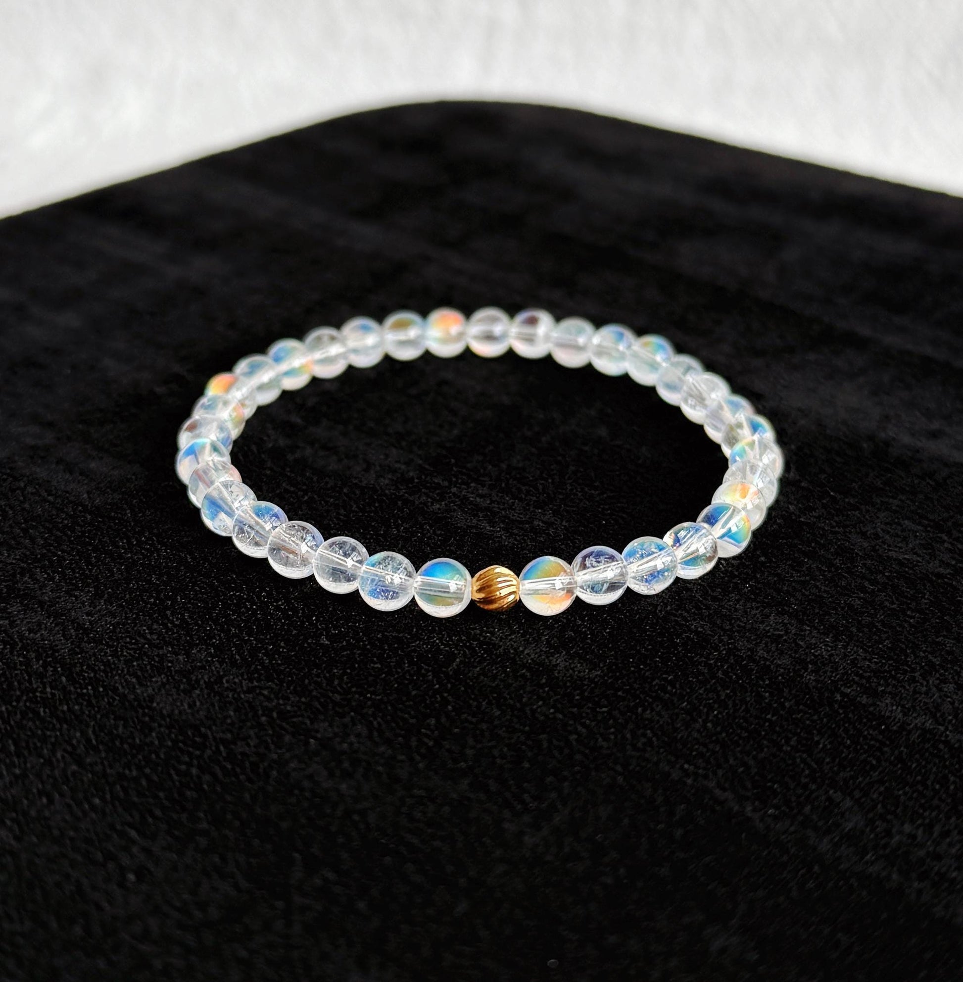 Madagascar Rainbow Moonstone Bracelet – 18K Gold Accent, Handmade