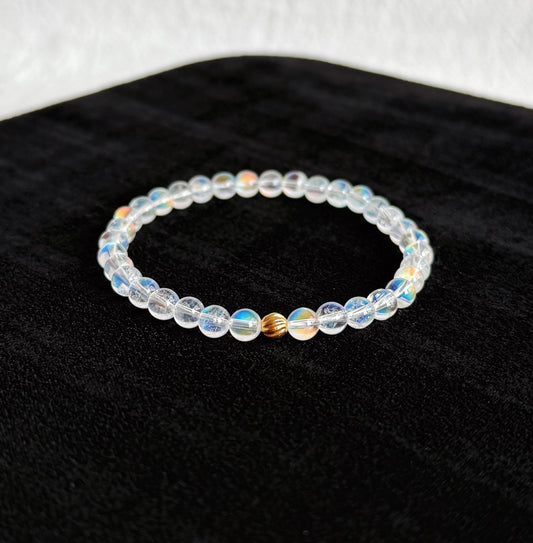 Madagascar Rainbow Moonstone Bracelet – 18K Gold Accent, Handmade
