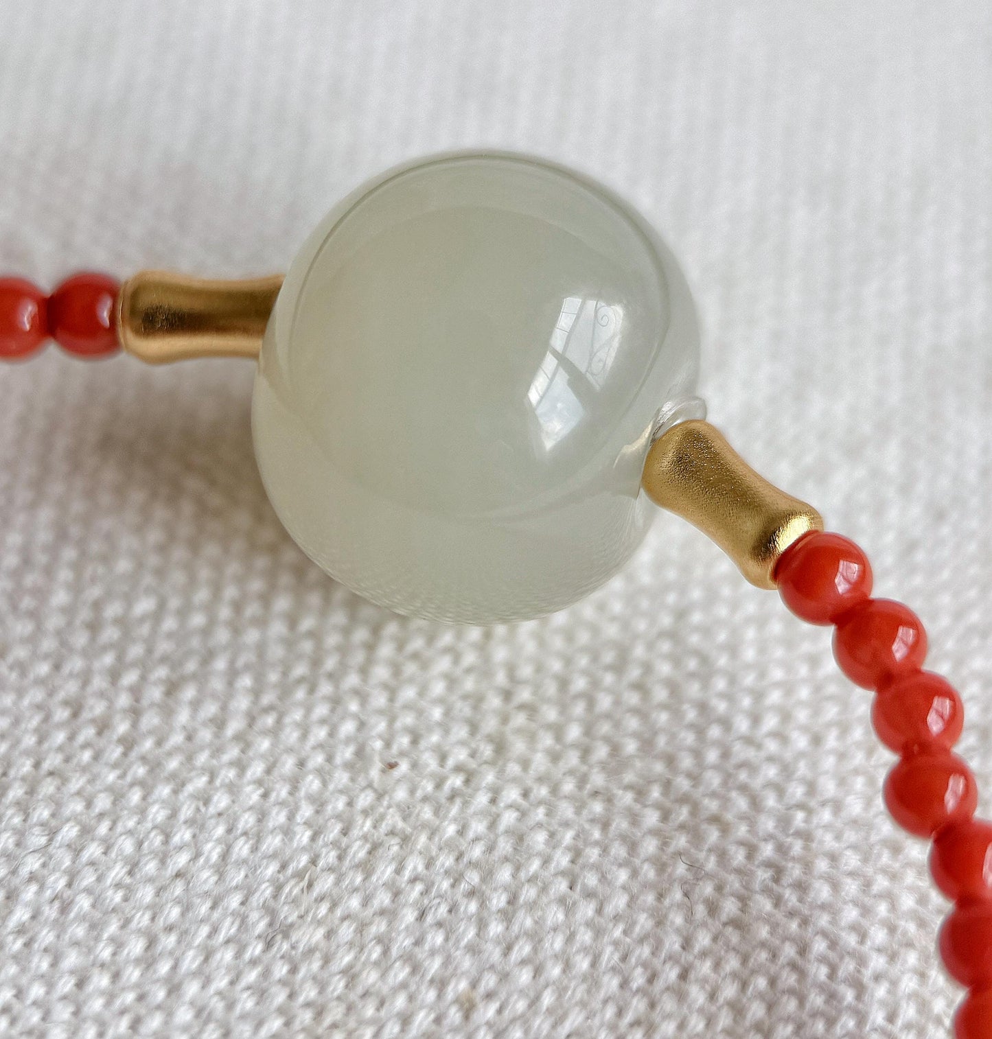 Red Agate Choker Necklace with Nephrite Jade | 3mm Beaded Adjustable Gold Choker