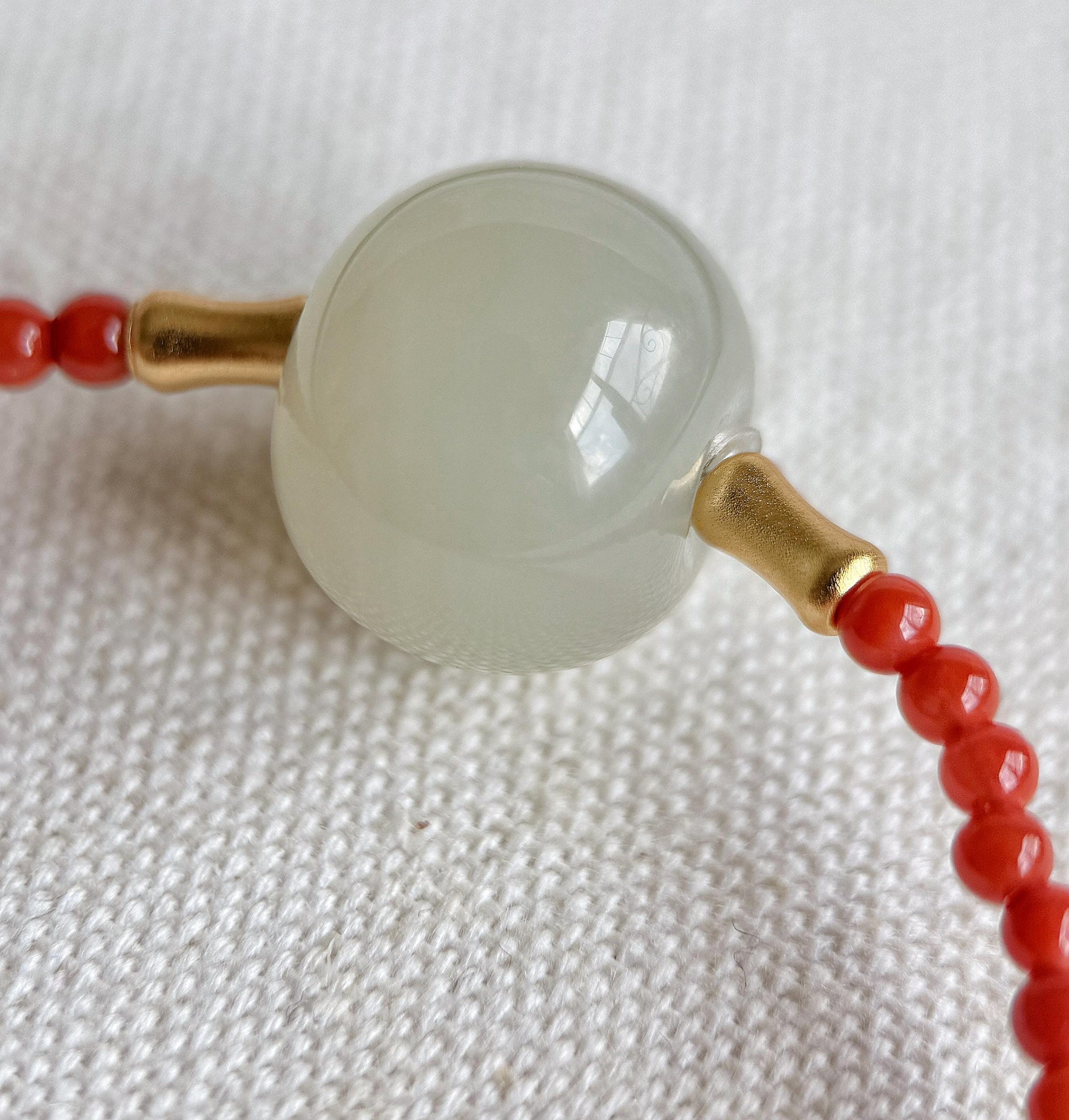 Red Agate Choker Necklace with Nephrite Jade | 3mm Beaded Adjustable Gold Choker
