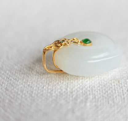 18k White Nephrite Jade Pendant Necklace | Square-Round | 18" Gold-Plated Sterling Silver Chain