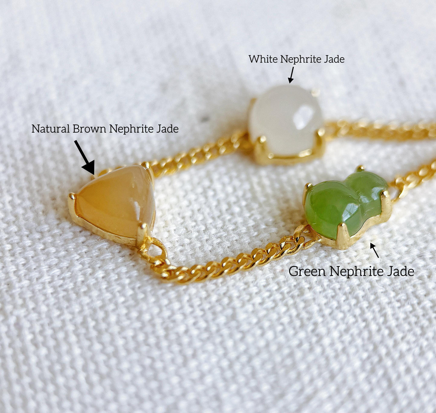 Natural Jade & Agate Station Bracelet in S925 silver – Adjustable Length, Dainty Gemstone Chain Bracelet