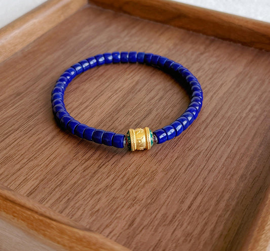 Natural Lapis Lazuli Bracelet 4x5mm – Premium Quality Deep Royal Blue Heishi Beads, S925 Mantra Bead