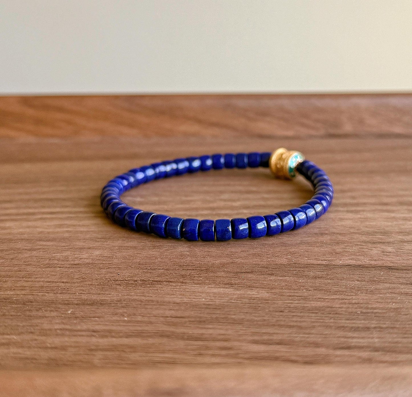 Natural Lapis Lazuli Bracelet 4x5mm – Premium Quality Deep Royal Blue Heishi Beads, S925 Mantra Bead