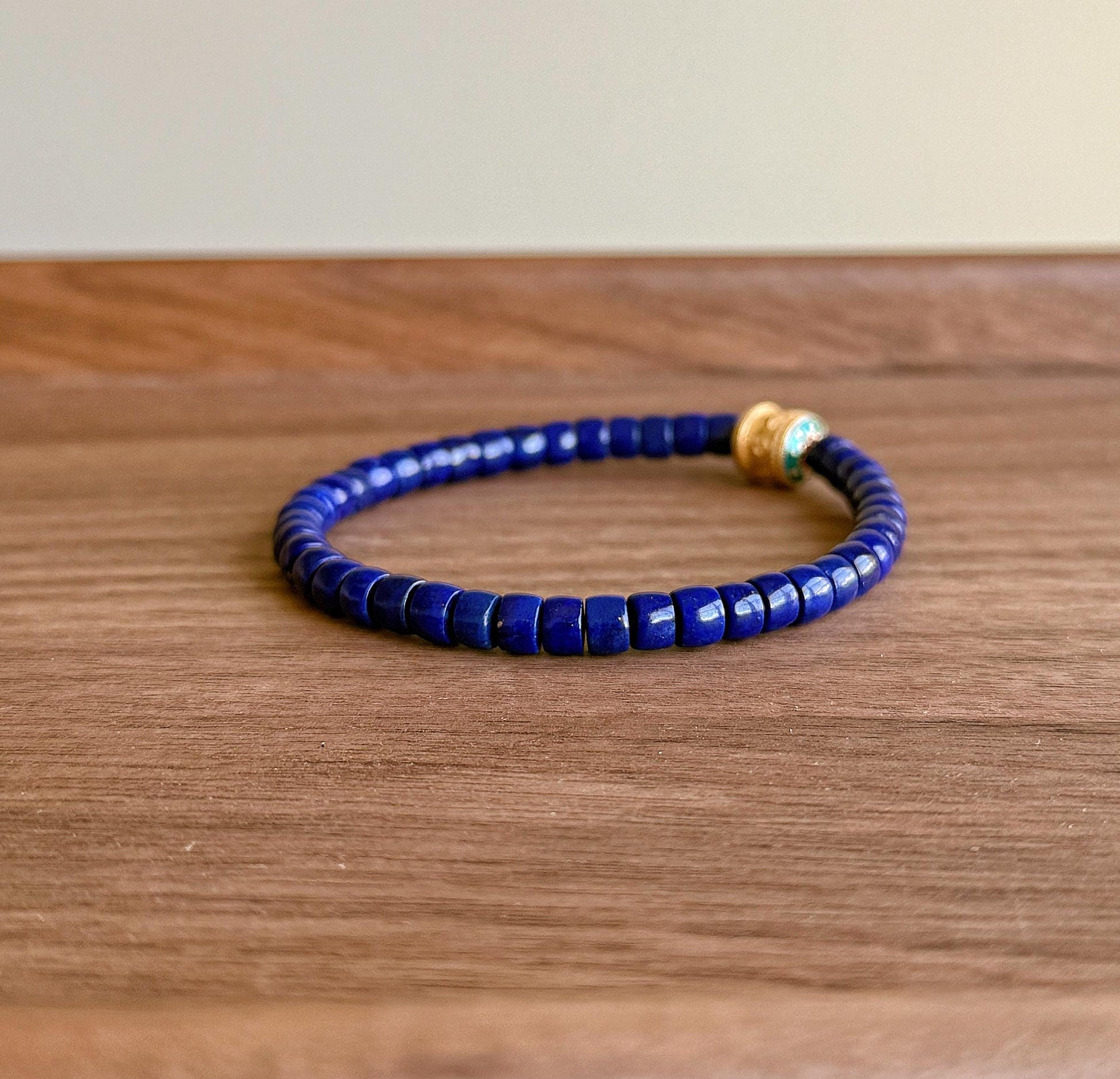 Natural Lapis Lazuli Bracelet 4x5mm – Premium Quality Deep Royal Blue Heishi Beads, S925 Mantra Bead
