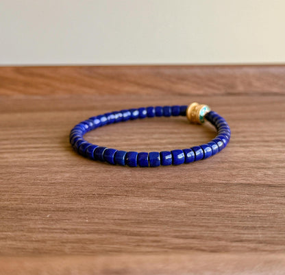Natural Lapis Lazuli Bracelet 4x5mm – Premium Quality Deep Royal Blue Heishi Beads, S925 Mantra Bead