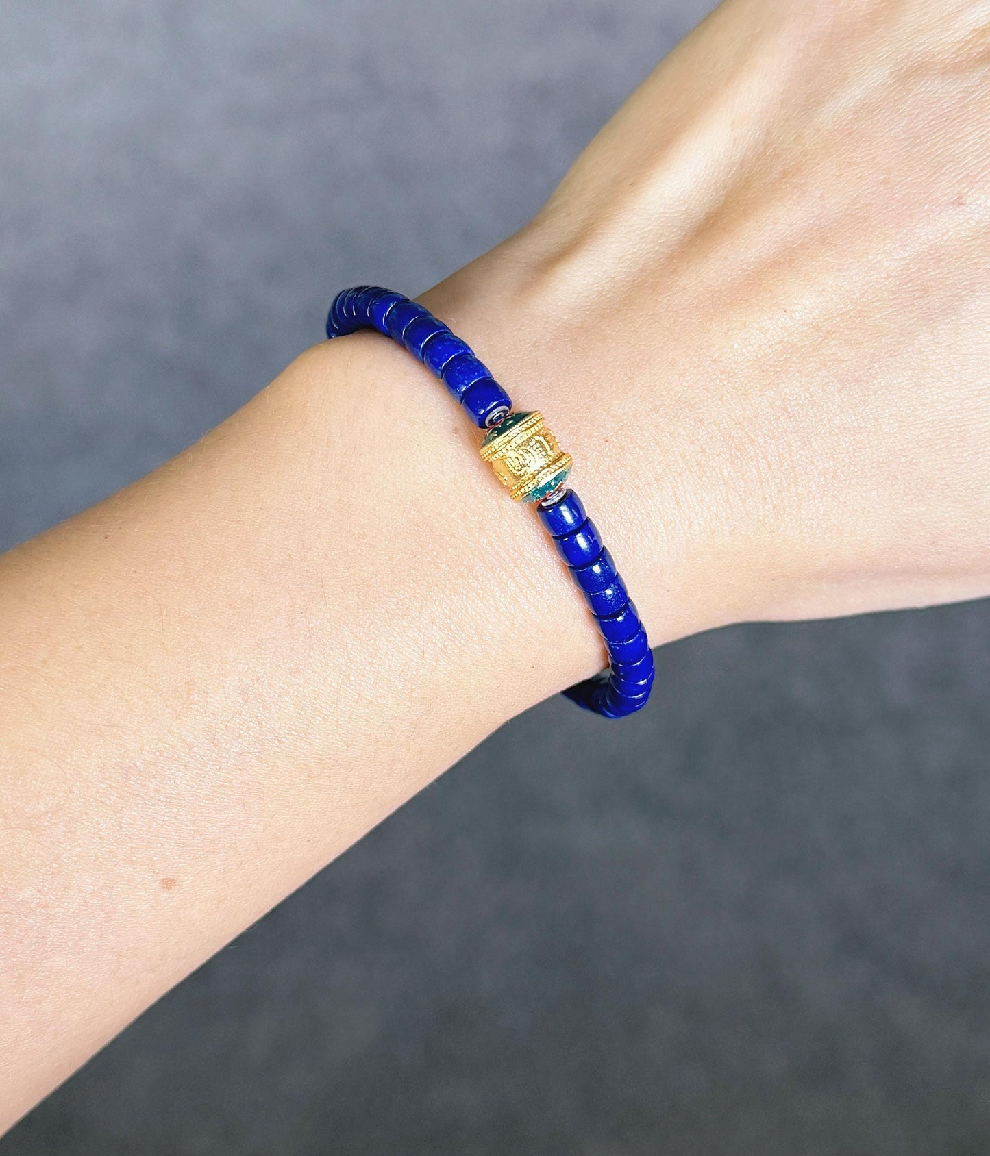 Natural Lapis Lazuli Bracelet 4x5mm – Premium Quality Deep Royal Blue Heishi Beads, S925 Mantra Bead