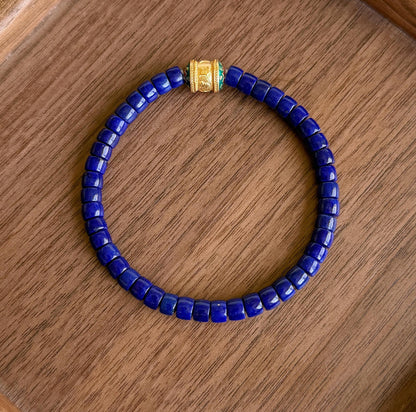 Natural Lapis Lazuli Bracelet 4x5mm – Premium Quality Deep Royal Blue Heishi Beads, S925 Mantra Bead