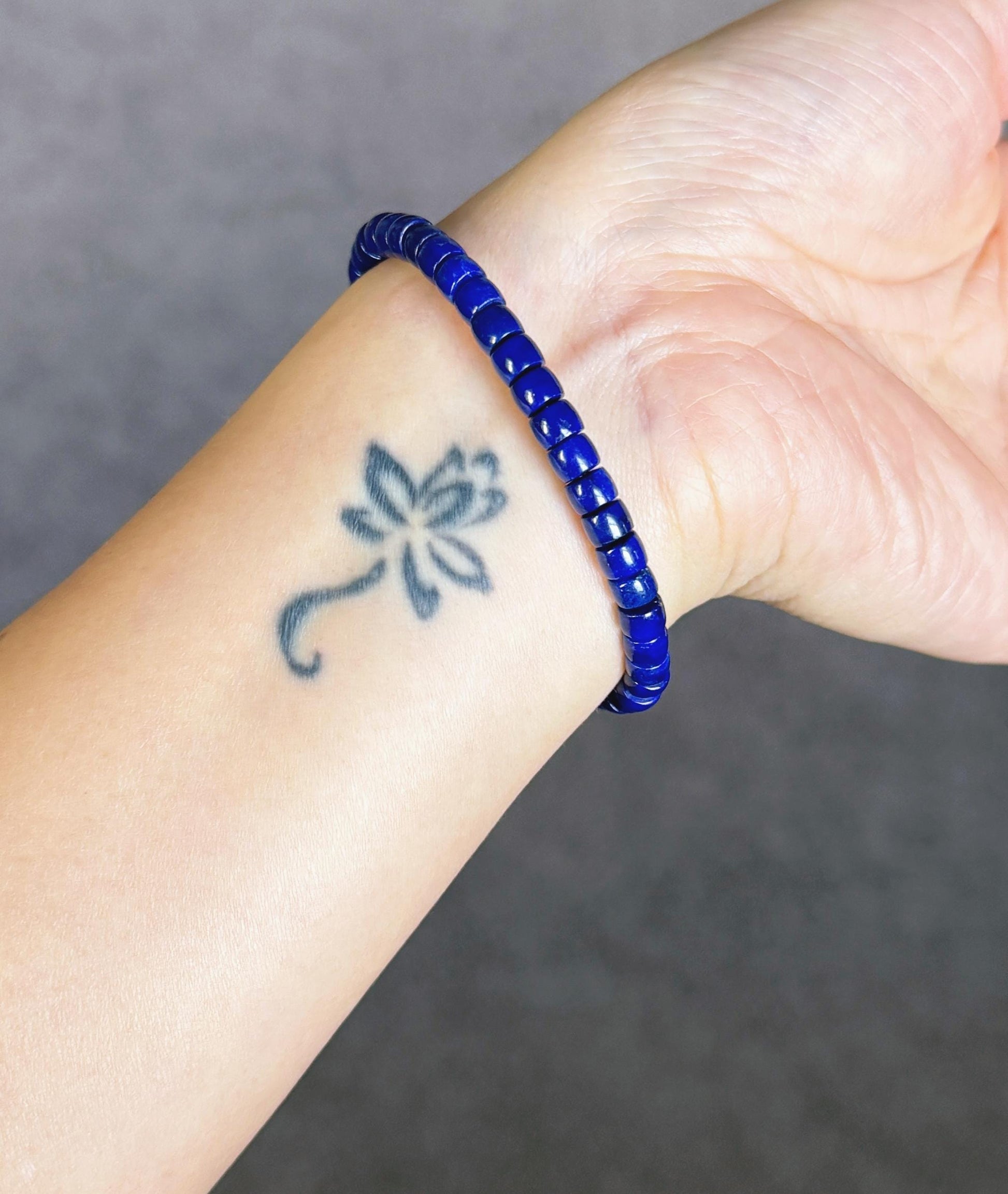 Natural Lapis Lazuli Bracelet 4x5mm – Premium Quality Deep Royal Blue Heishi Beads, S925 Mantra Bead
