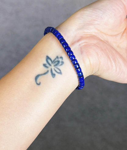 Natural Lapis Lazuli Bracelet 4x5mm – Premium Quality Deep Royal Blue Heishi Beads, S925 Mantra Bead