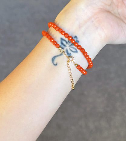 4mm Red Agate Double-Wrap Bracelet | Natural White Nephrite Jade & Gold-Plated S925 Silver Accents