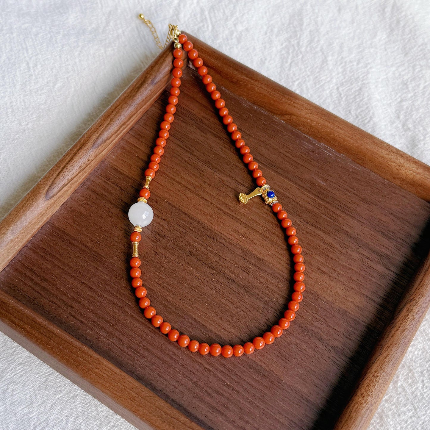 4mm Red Agate Double-Wrap Bracelet | Natural White Nephrite Jade & Gold-Plated S925 Silver Accents