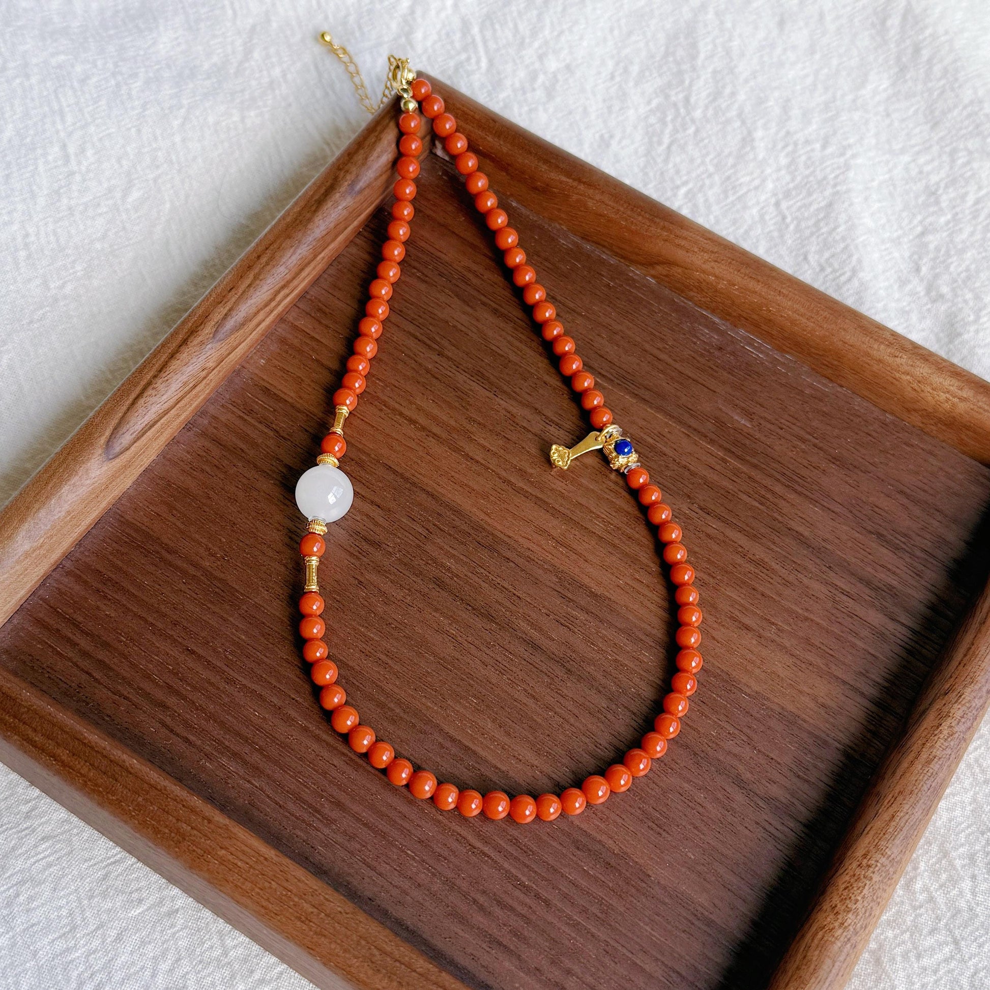 4mm Red Agate Double-Wrap Bracelet | Natural White Nephrite Jade & Gold-Plated S925 Silver Accents