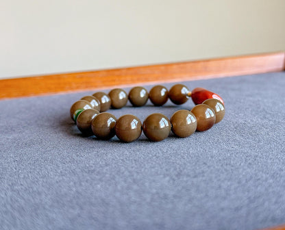 Natural Brown Nephrite Jade Bracelet 10mm | Red Agate & Green Jade | Gold-Plated S925 Silver Accents