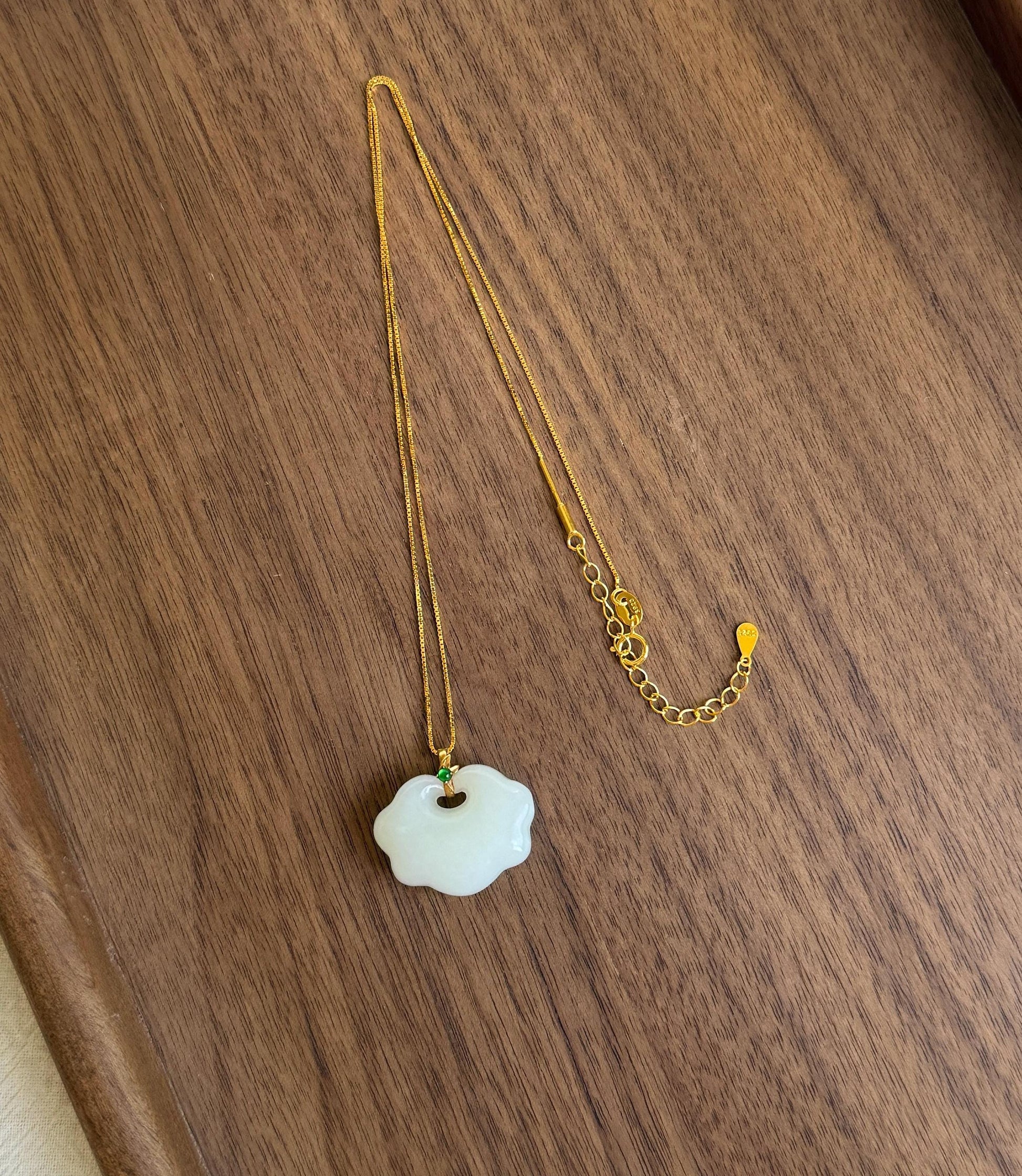 Genuine White Nephrite Jade Cloud Pendant Necklace with 18K Gold Bail | Gift for Her