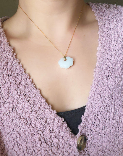 Genuine White Nephrite Jade Cloud Pendant Necklace with 18K Gold Bail | Gift for Her