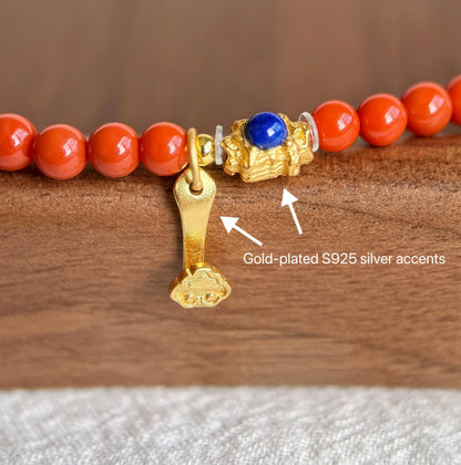 4mm Red Agate Double-Wrap Bracelet | Natural White Nephrite Jade & Gold-Plated S925 Silver Accents