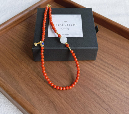 4mm Red Agate Double-Wrap Bracelet | Natural White Nephrite Jade & Gold-Plated S925 Silver Accents