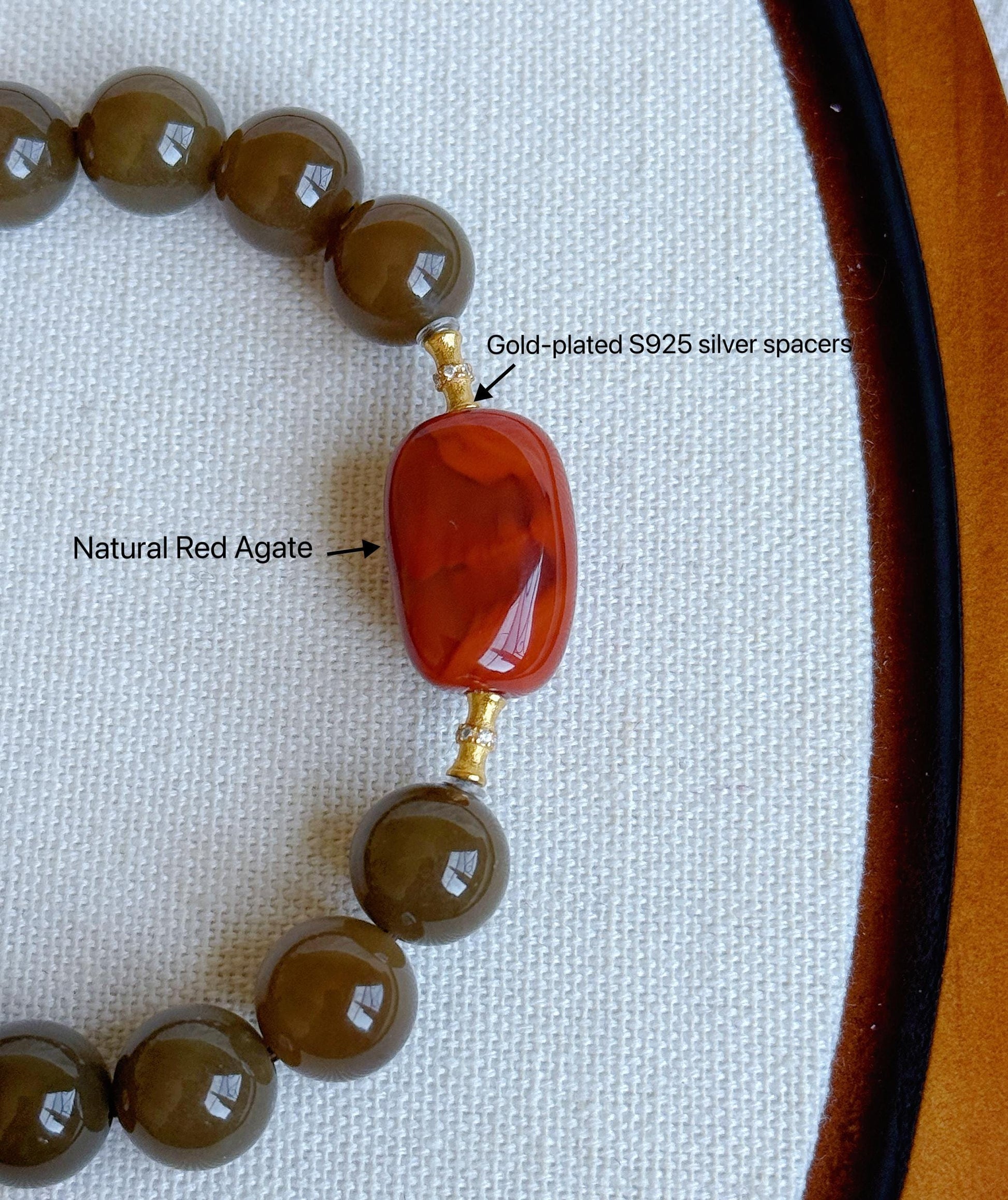 Natural Brown Nephrite Jade Bracelet 10mm | Red Agate & Green Jade | Gold-Plated S925 Silver Accents