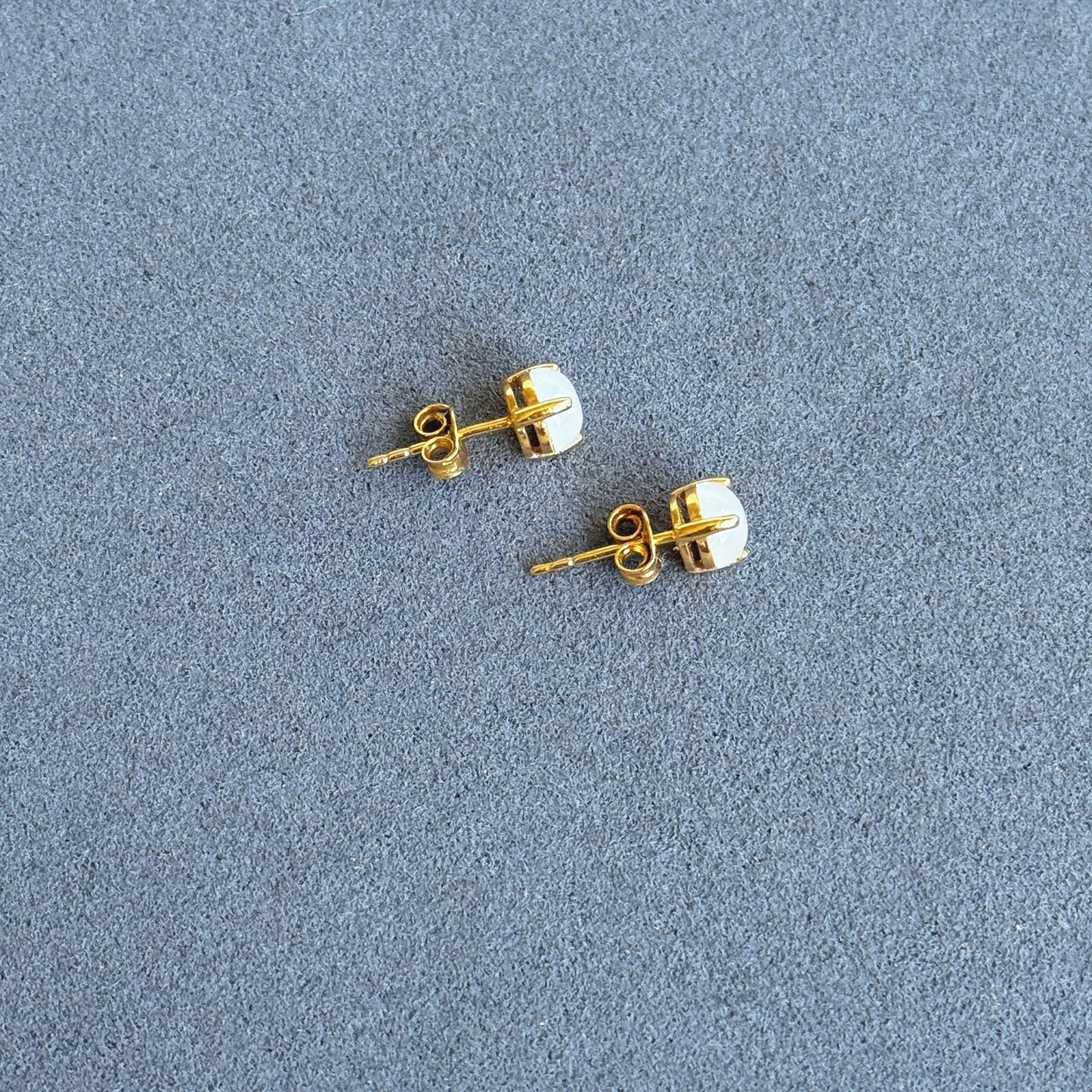 Gold Plated S925 Silver White Nephrite Jade Stud Earrings 6mm – Minimalist Prong Set Earrings