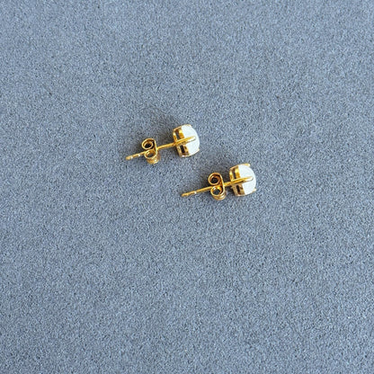 Gold Plated S925 Silver White Nephrite Jade Stud Earrings 6mm – Minimalist Prong Set Earrings
