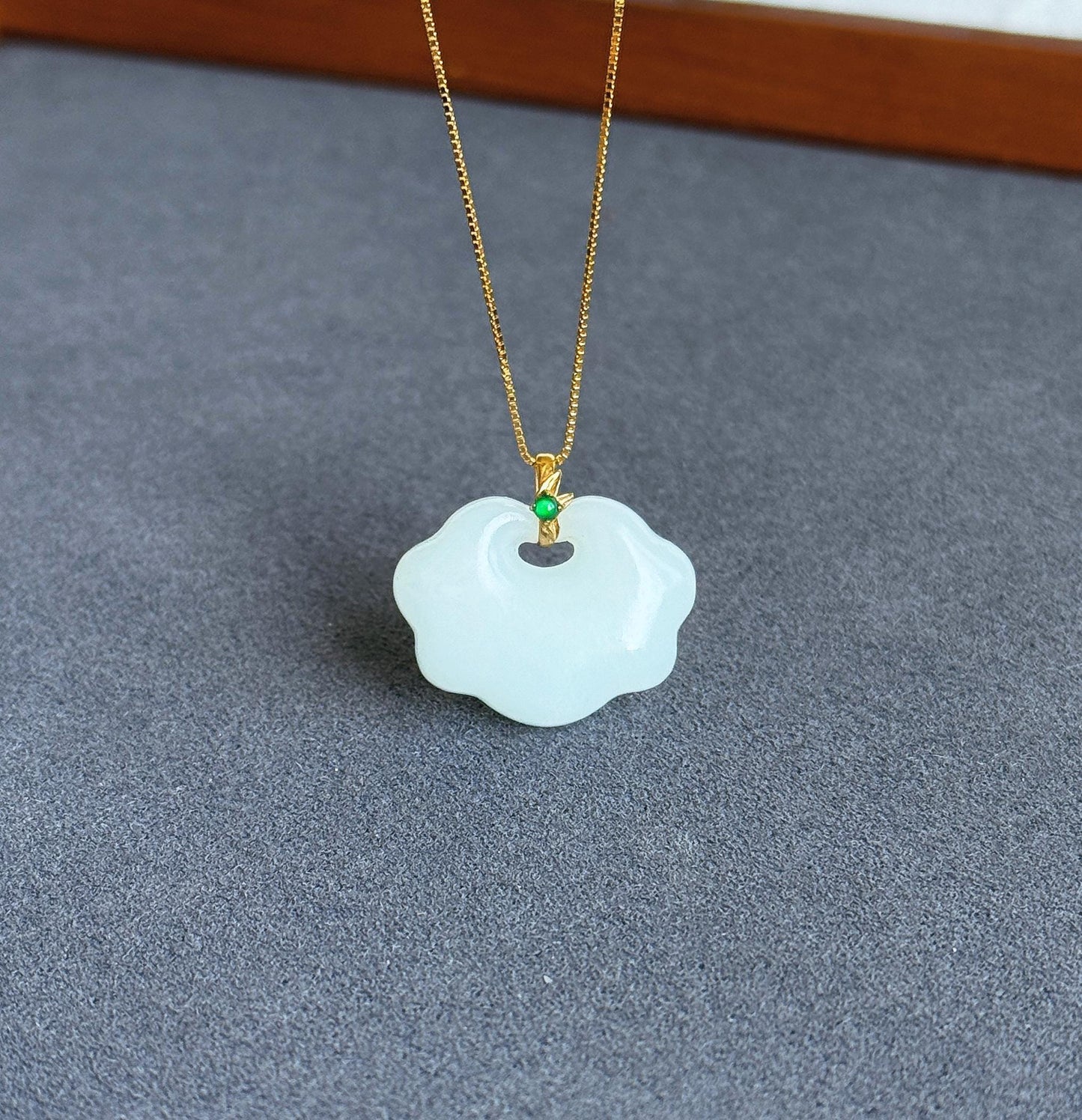Genuine White Nephrite Jade Cloud Pendant Necklace with 18K Gold Bail | Gift for Her