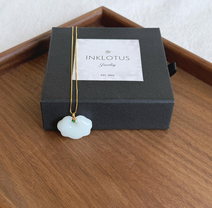 Genuine White Nephrite Jade Cloud Pendant Necklace with 18K Gold Bail | Gift for Her