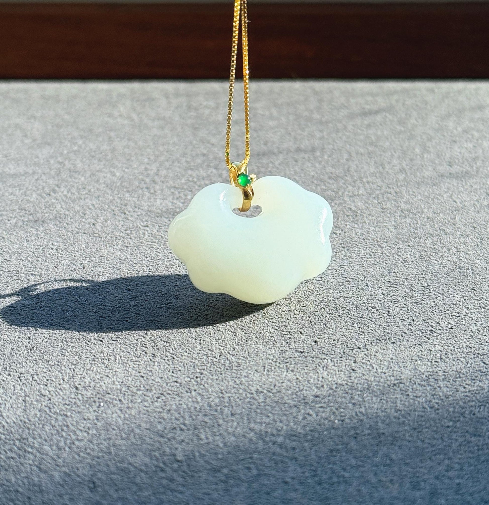 Genuine White Nephrite Jade Cloud Pendant Necklace with 18K Gold Bail | Gift for Her