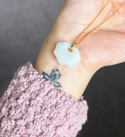 Genuine White Nephrite Jade Cloud Pendant Necklace with 18K Gold Bail | Gift for Her