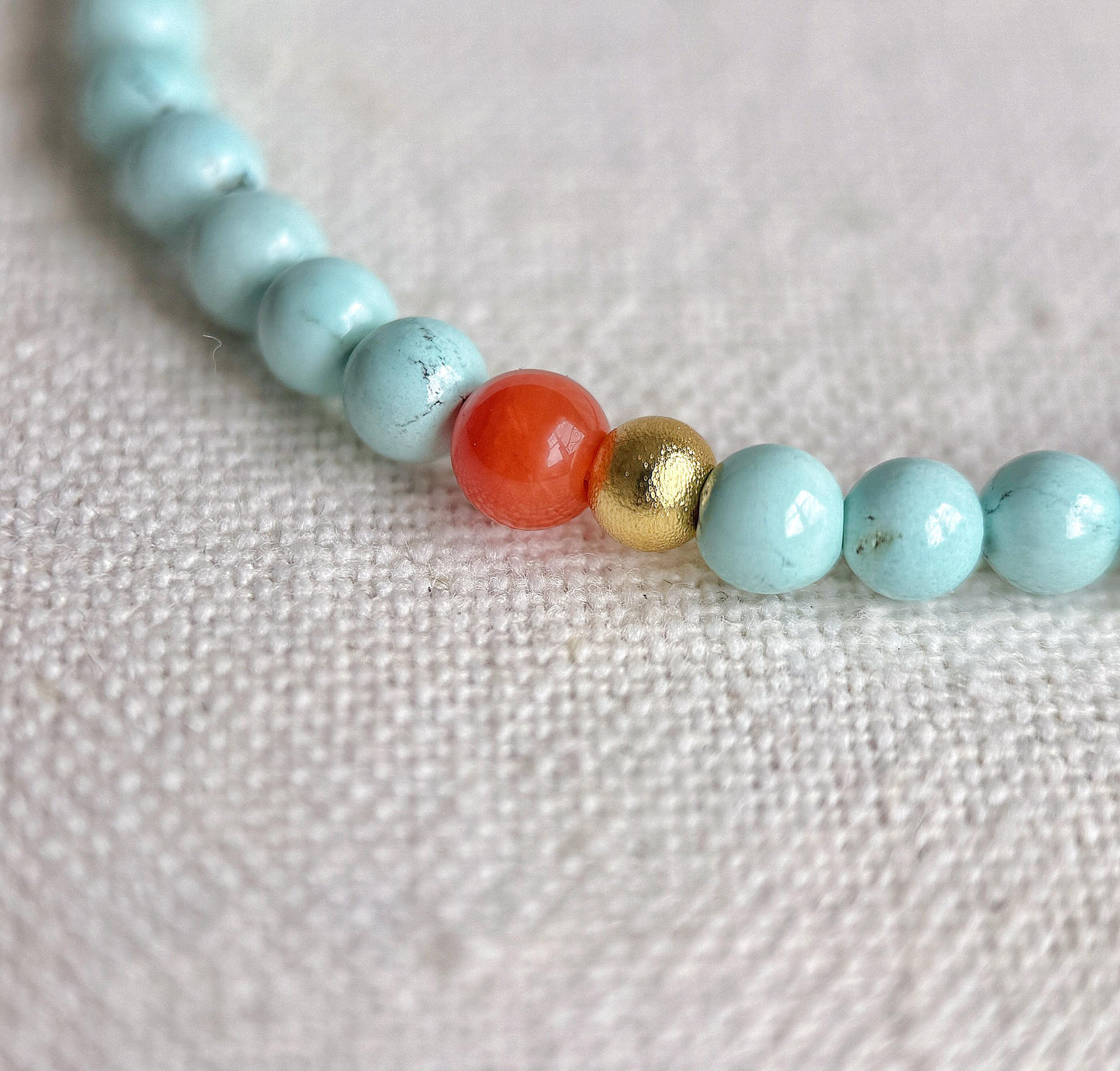 Natural Turquoise Beaded Bracelet 4mm | Red Agate & Gold-Plated S925 Silver | December Birthstone