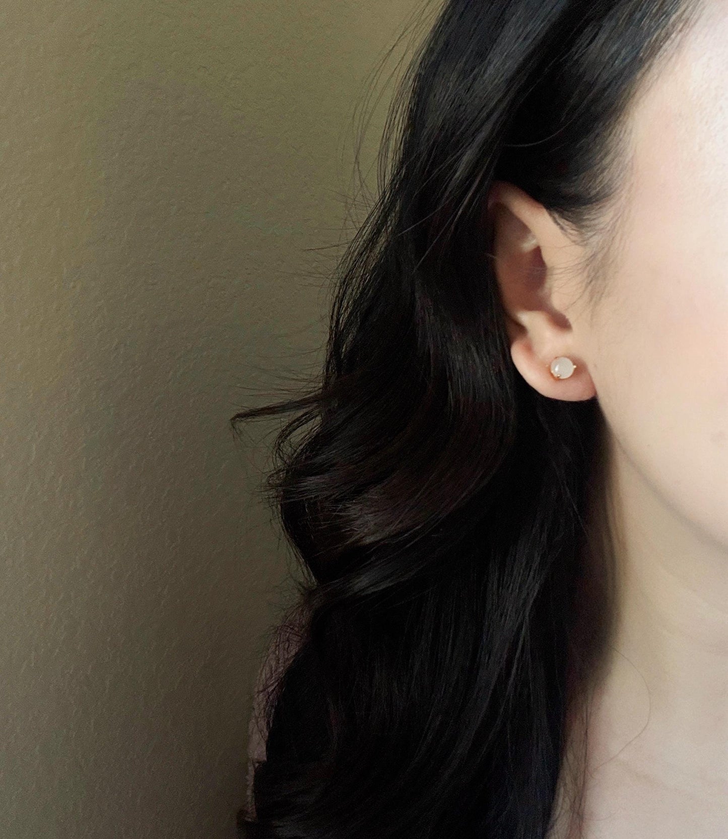Gold Plated S925 Silver White Nephrite Jade Stud Earrings 6mm – Minimalist Prong Set Earrings
