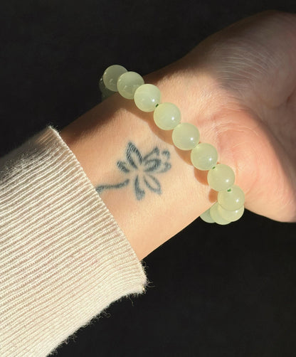 10mm Natural Nephrite Jade Bracelet | 18K Gold Jadeite Gourd & Red Agate Accent