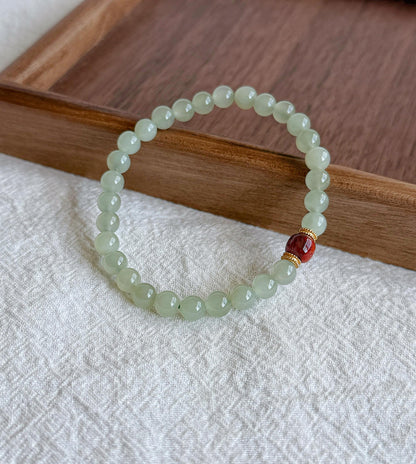 6mm Nephrite Jade Bracelet with Red Agate Accent