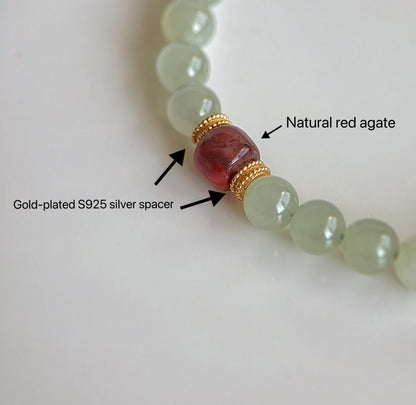 6mm Nephrite Jade Bracelet with Red Agate Accent