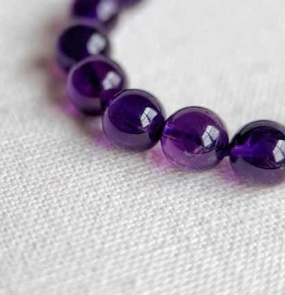 Natural Amethyst Beaded Bracelet 7.5mm | February Birthstone with Freshwater Pearl & Malachite