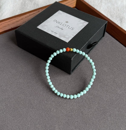 Natural Turquoise Beaded Bracelet 4mm | Red Agate & Gold-Plated S925 Silver | December Birthstone