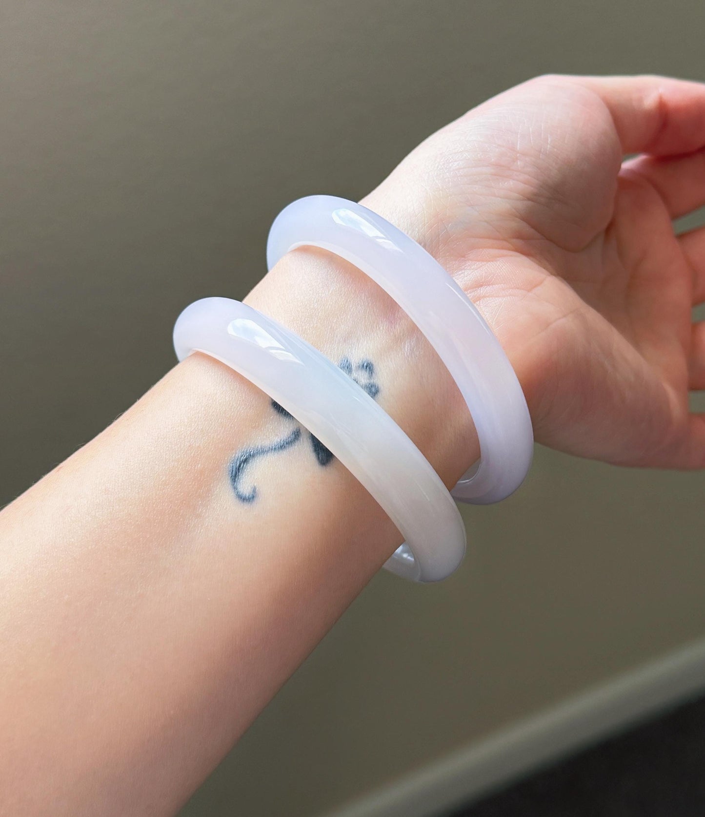 Natural Chalcedony Bangle Bracelet – Smooth Rounded Cuff, MinimalistGemstone Jewelry