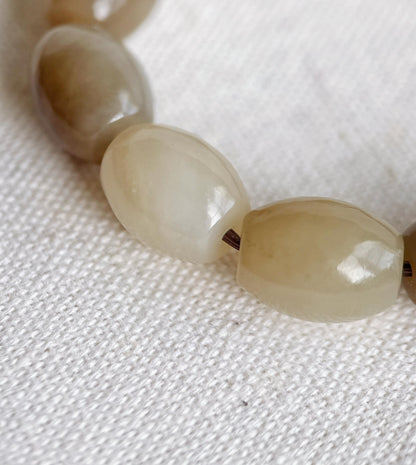 Natural Brown Nephrite Jade Beaded Bracelet 10x12mm | Gold-Plated S925 Silver Accent | Unisex Bracelet