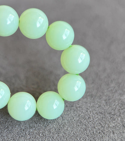 7mm Mint Green Nephrite Jade Bracelet | 18K Gold Gourd Charm, Handmade