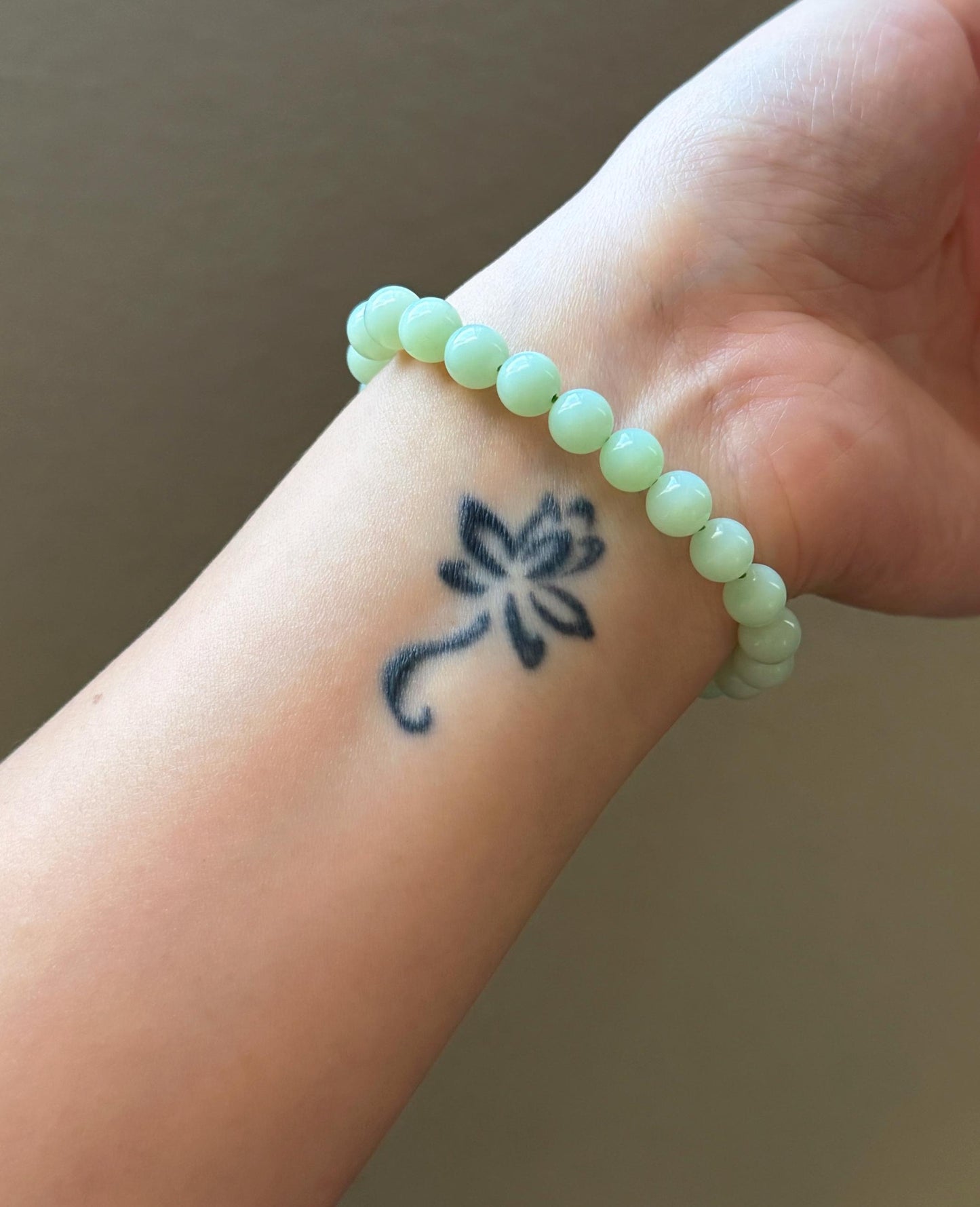 7mm Mint Green Nephrite Jade Bracelet | 18K Gold Gourd Charm, Handmade