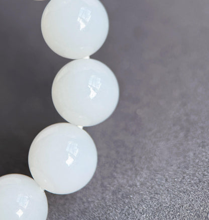 12mm White Nephrite Jade Bracelet | Mutton Fat Jade | Natural Turquoise, 18K Gold