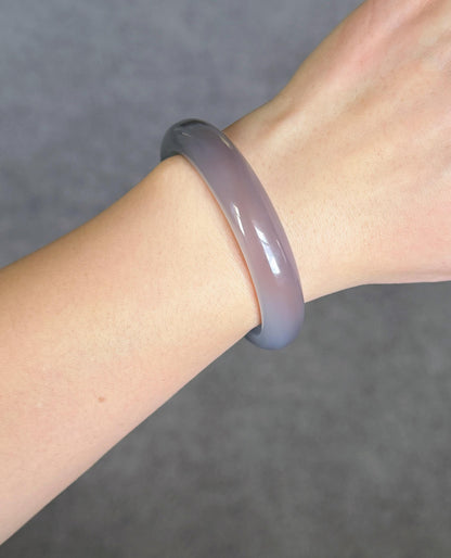 Natural Chalcedony Bangle Bracelet – Smooth Rounded Cuff, MinimalistGemstone Jewelry
