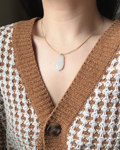 18K Gold White Nephrite Jade Feather Pendant Necklace | Gift for Her