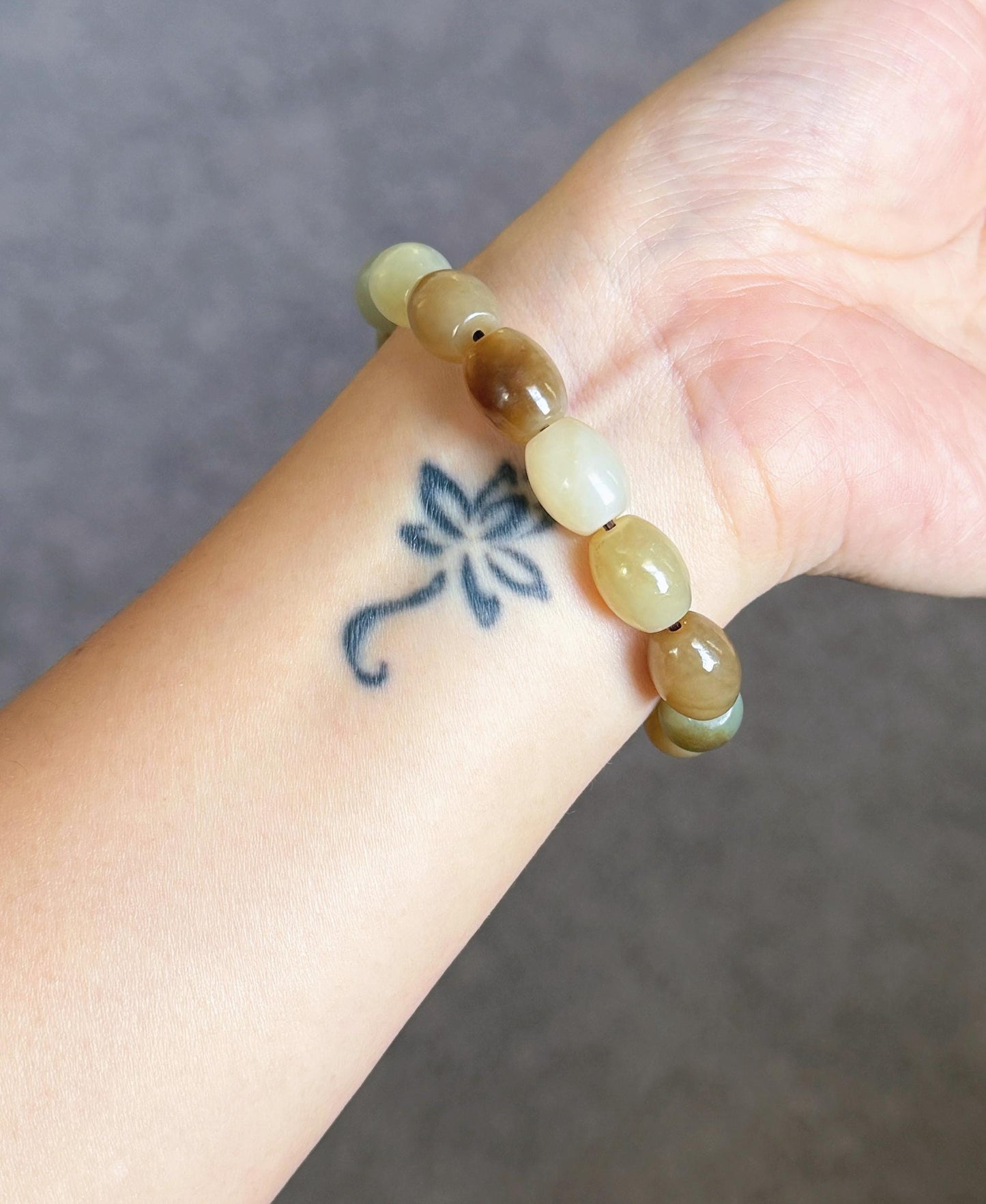 Natural Brown Nephrite Jade Beaded Bracelet 10x12mm | Gold-Plated S925 Silver Accent | Unisex Bracelet