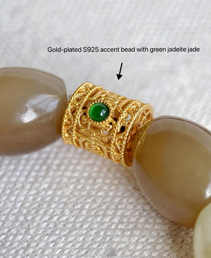 Natural Brown Nephrite Jade Beaded Bracelet 10x12mm | Gold-Plated S925 Silver Accent | Unisex Bracelet