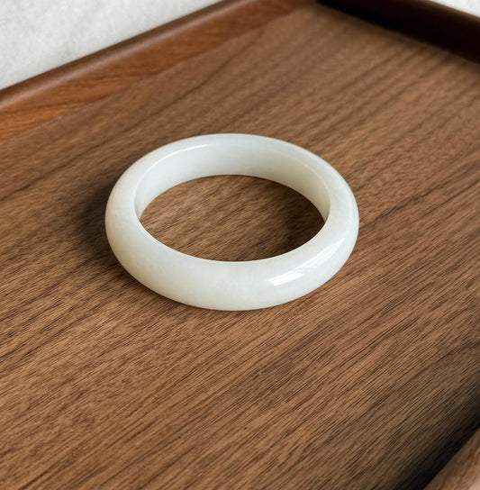 Natural White Nephrite Jade Bangle Bracelet 54.4mm | Certified Jade Stone