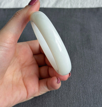 Natural White Nephrite Jade Bangle Bracelet 54.4mm | Certified Jade Stone