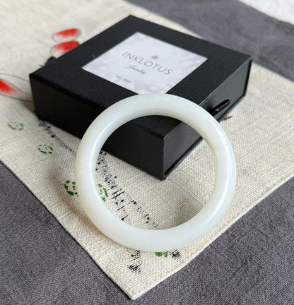 Natural White Nephrite Jade Bangle Bracelet 54.4mm | Certified Jade Stone