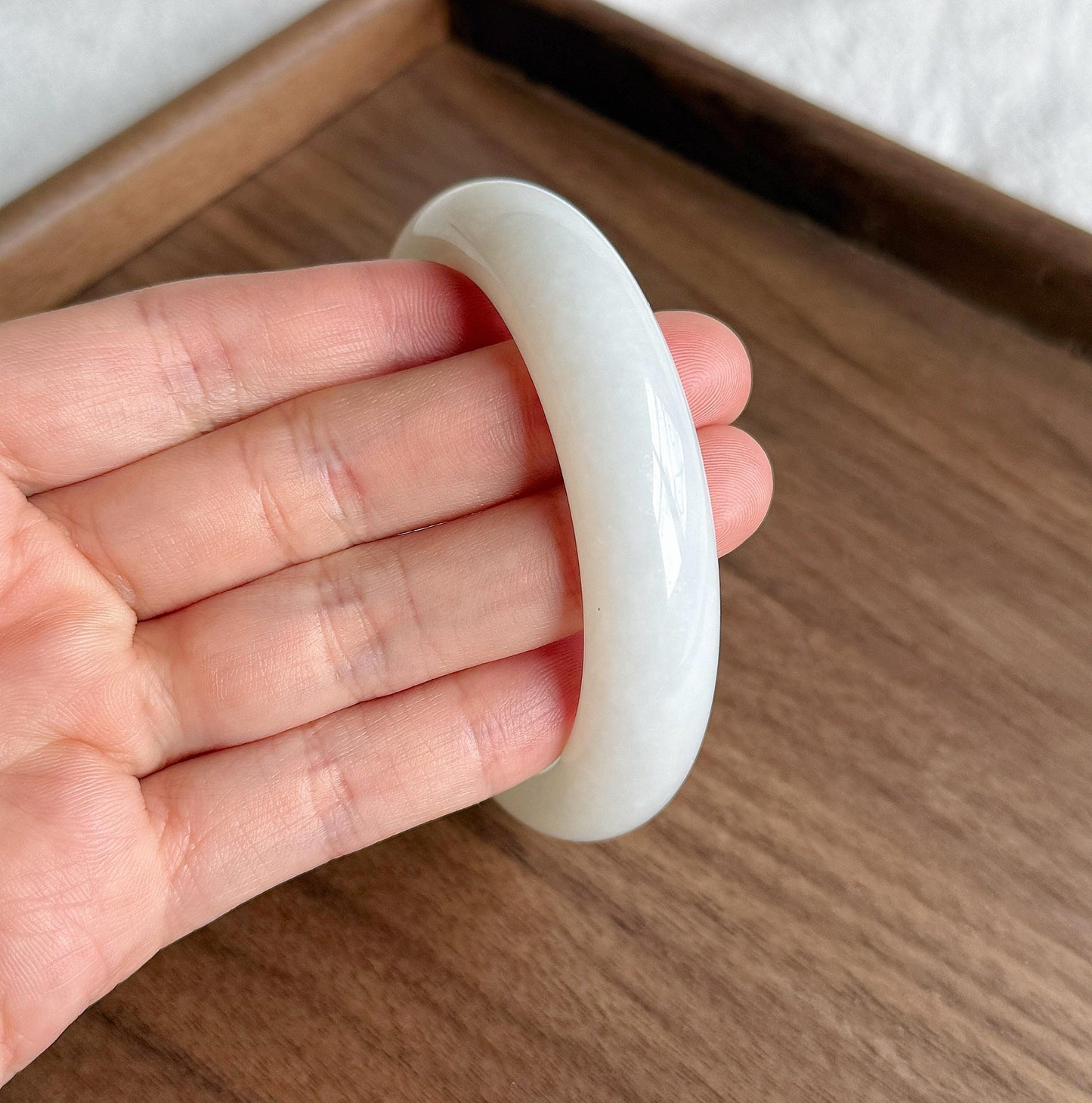 Natural White Nephrite Jade Bangle Bracelet 54.4mm | Certified Jade Stone